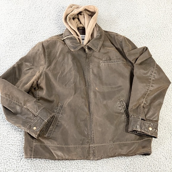 Columbia Other - Columbia Faux Leather Jacket Mens XL Hooded Brown Fullzip Pockets Outdoors